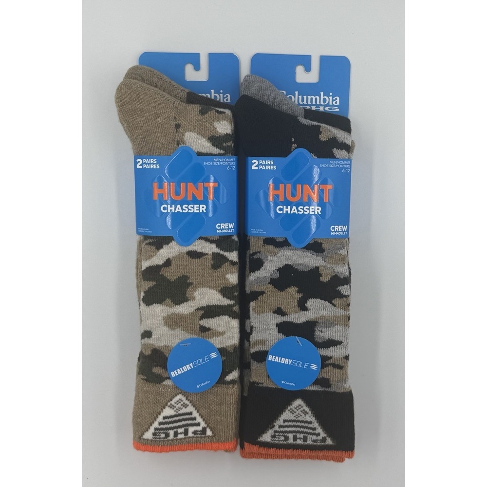 Columbia PHG Hunt Chasser Crew Socks 2-Pack Camo Men's 6-12 2 Pack 4 Pairs